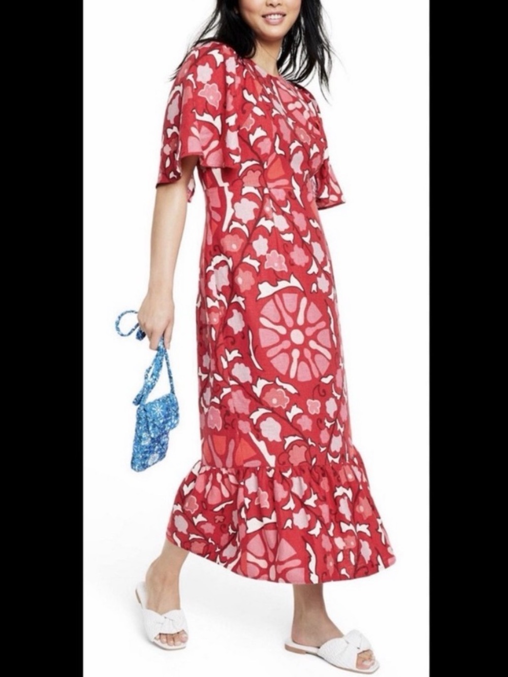 🩷 RHODE Red and Pink Abstract Floral Size 14 dress. NWOT. Linen blend. - Picture 4 of 12